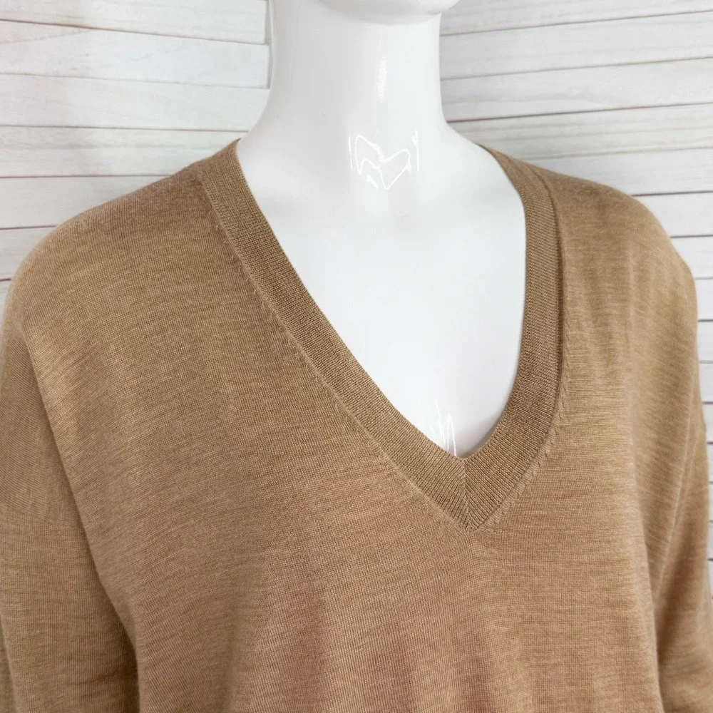 J. Crew Merino Wool V Neck Boyfriend‎ Sweater Carmel Tan XS